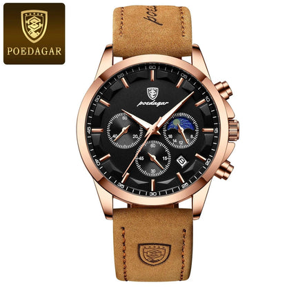 POEDAGAR Leather Men Watch - Woorld Mega Store