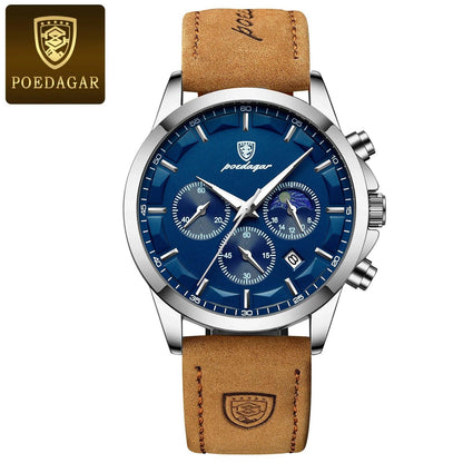 POEDAGAR Leather Men Watch - Woorld Mega Store