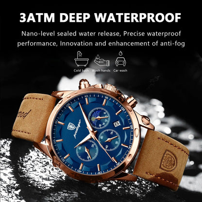 POEDAGAR Leather Men Watch - Woorld Mega Store