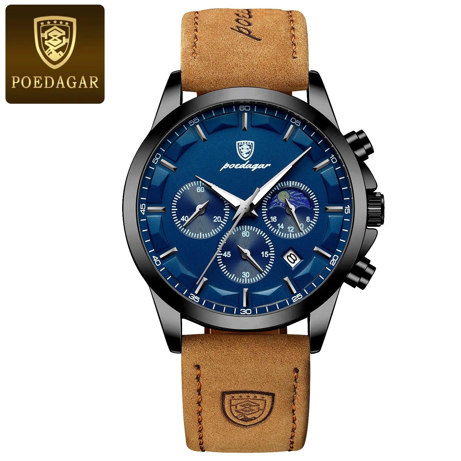 POEDAGAR Leather Men Watch - Woorld Mega Store